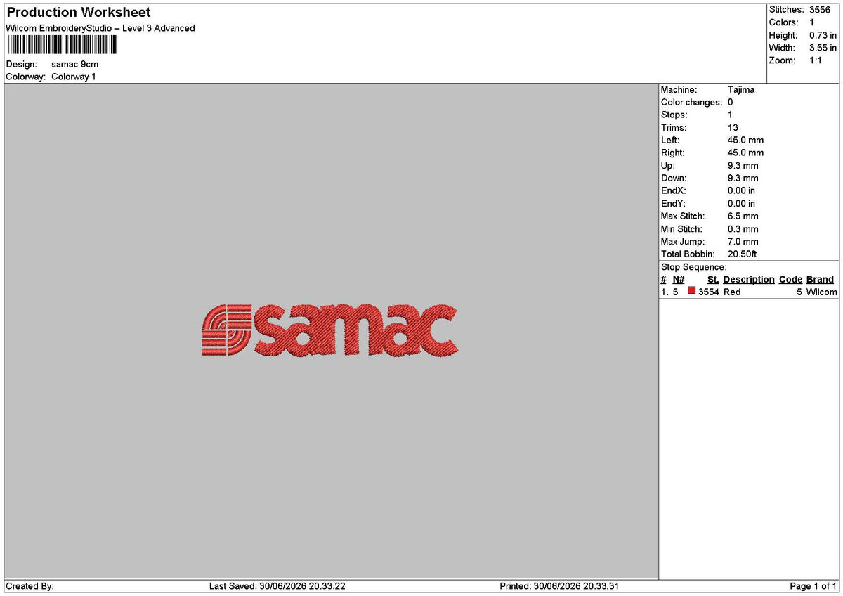 Samactext Embroidery Machine Design File 6 sizes