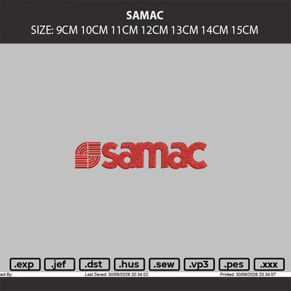 Samactext Embroidery Machine Design File 6 sizes