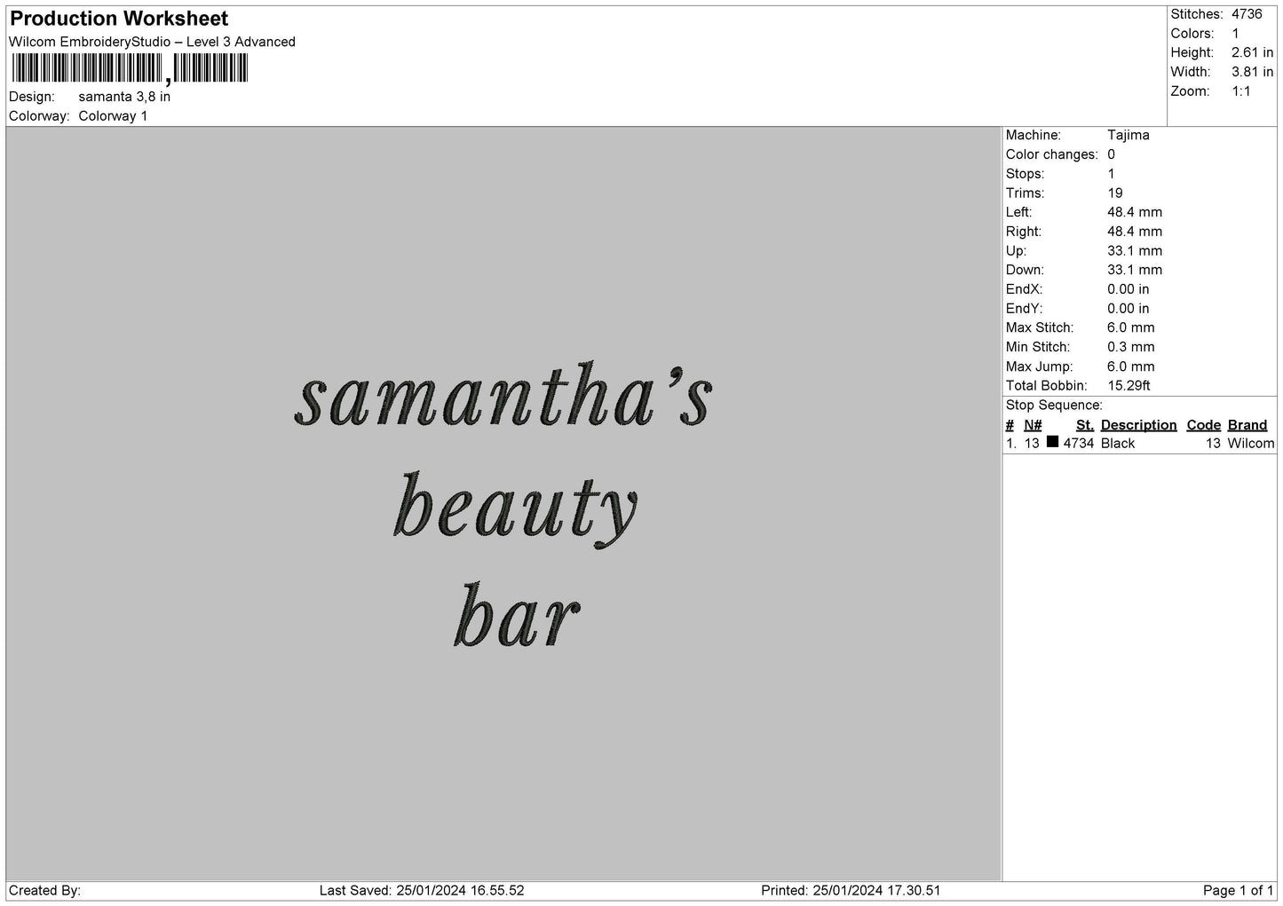 Samantatext Embroidery File 6 sizes