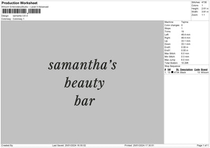 Samantatext Embroidery File 6 sizes