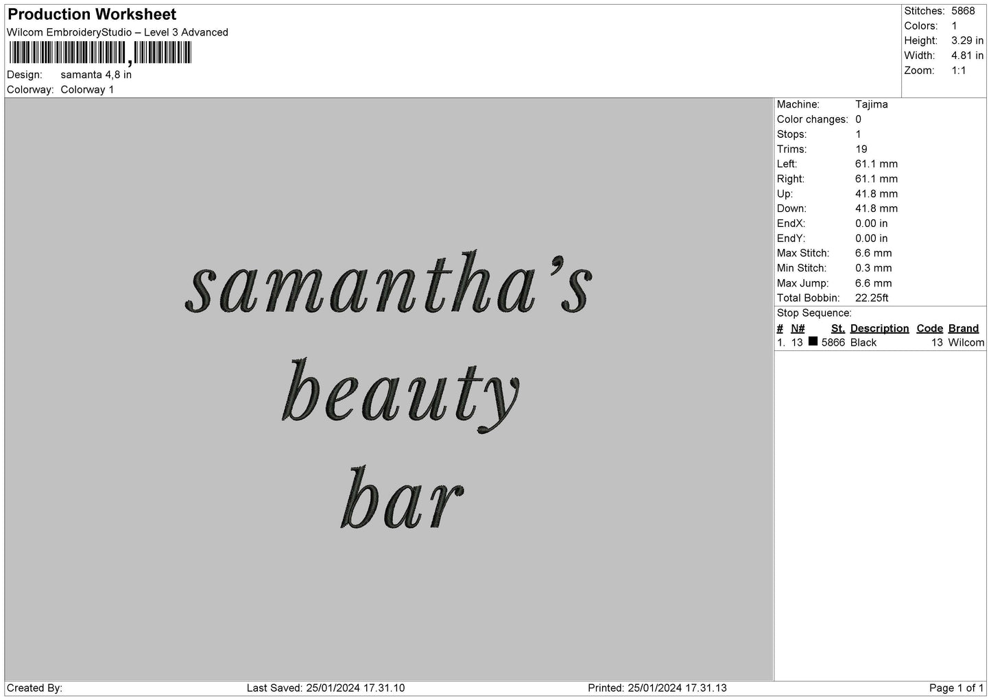 Samantatext Embroidery File 6 sizes