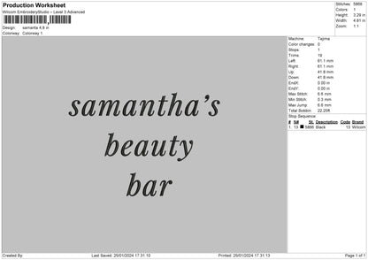 Samantatext Embroidery File 6 sizes