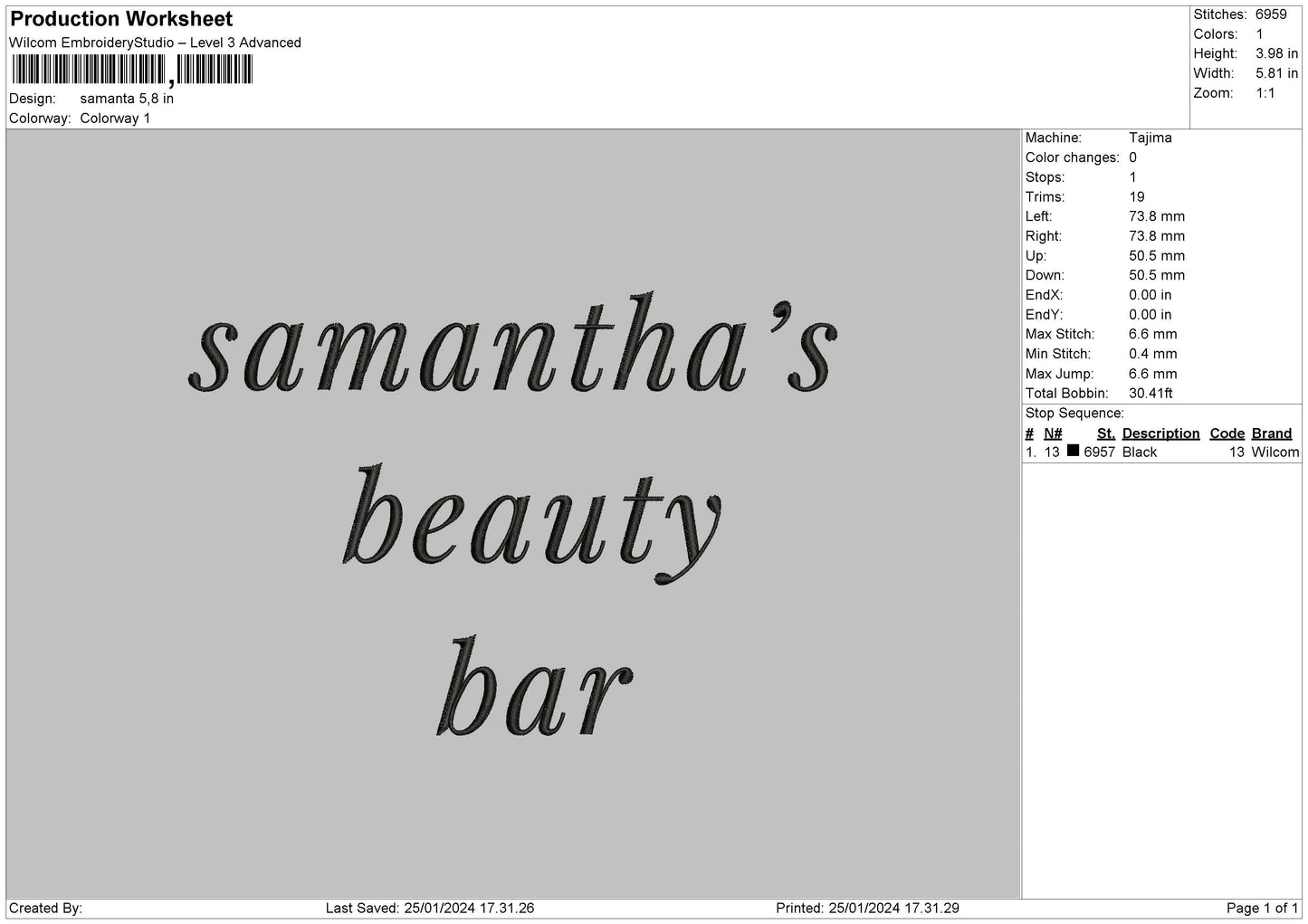 Samantatext Embroidery File 6 sizes