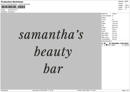 Samantatext Embroidery File 6 sizes