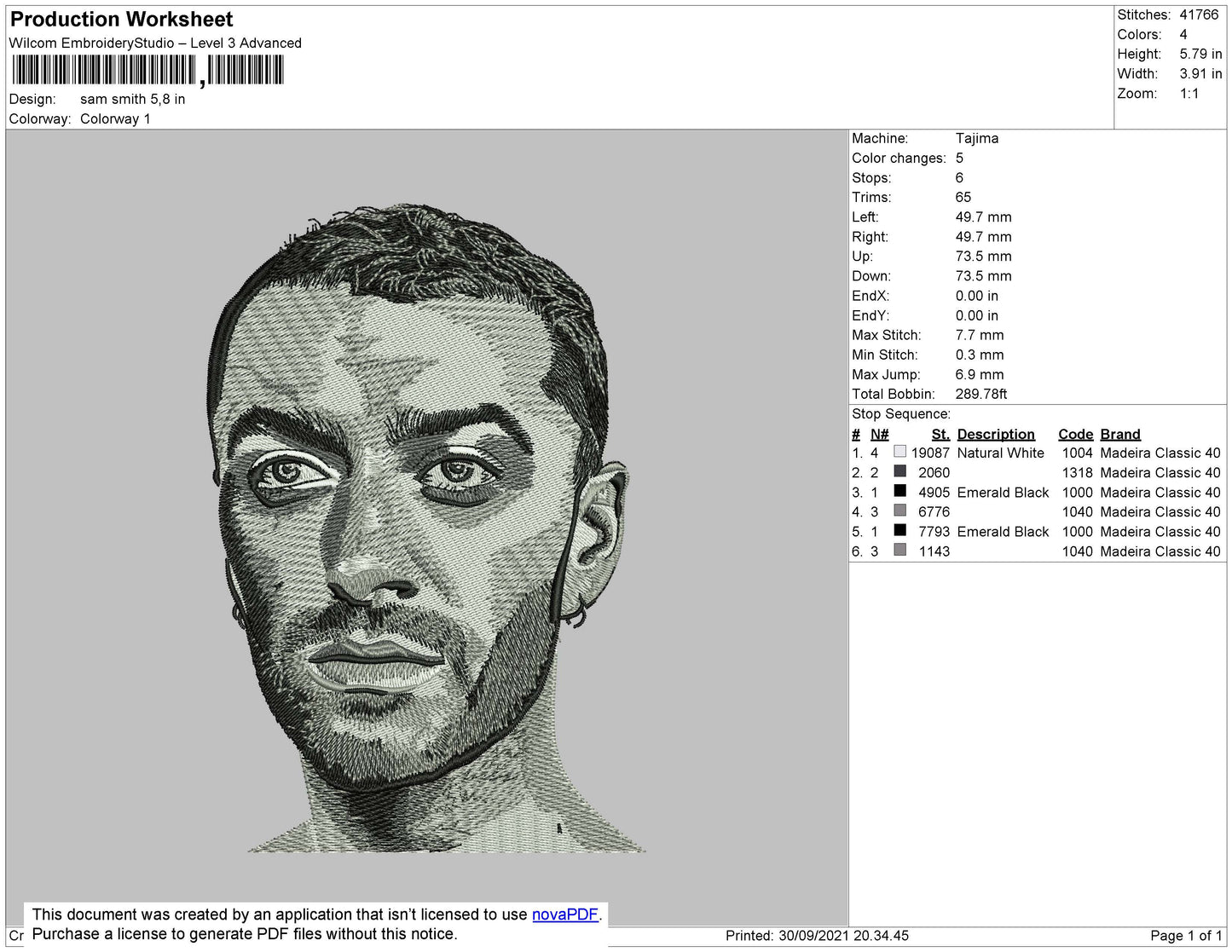 Sam Smith Embroidery File 4 size