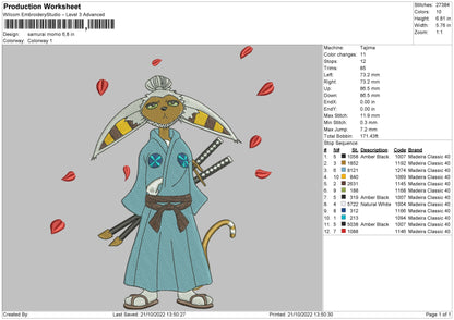 Samurai Momo Embroidery File 6 sizes