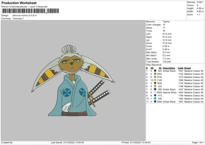 Samurai Momo V2 Embroidery File 6 sizes