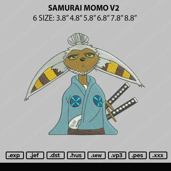 Samurai Momo V2 Embroidery File 6 sizes