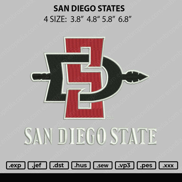 San Diego States Embroidery File 4 size