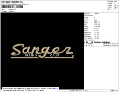 Sanger Embroidery File 4 size
