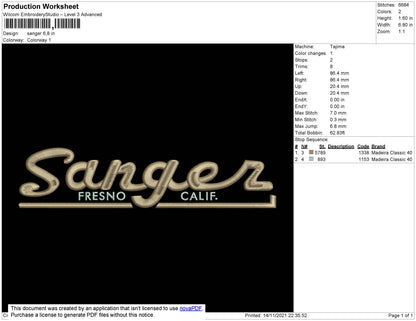 Sanger Embroidery File 4 size