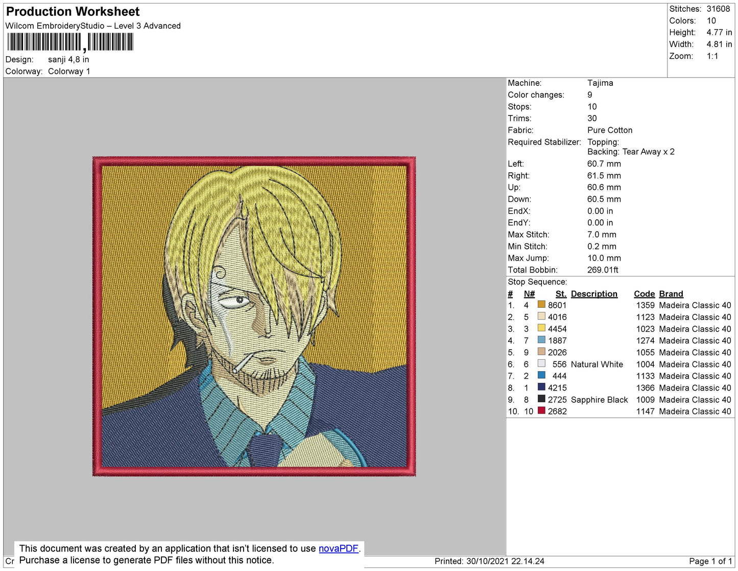 Sanji Embroidery File 4 size