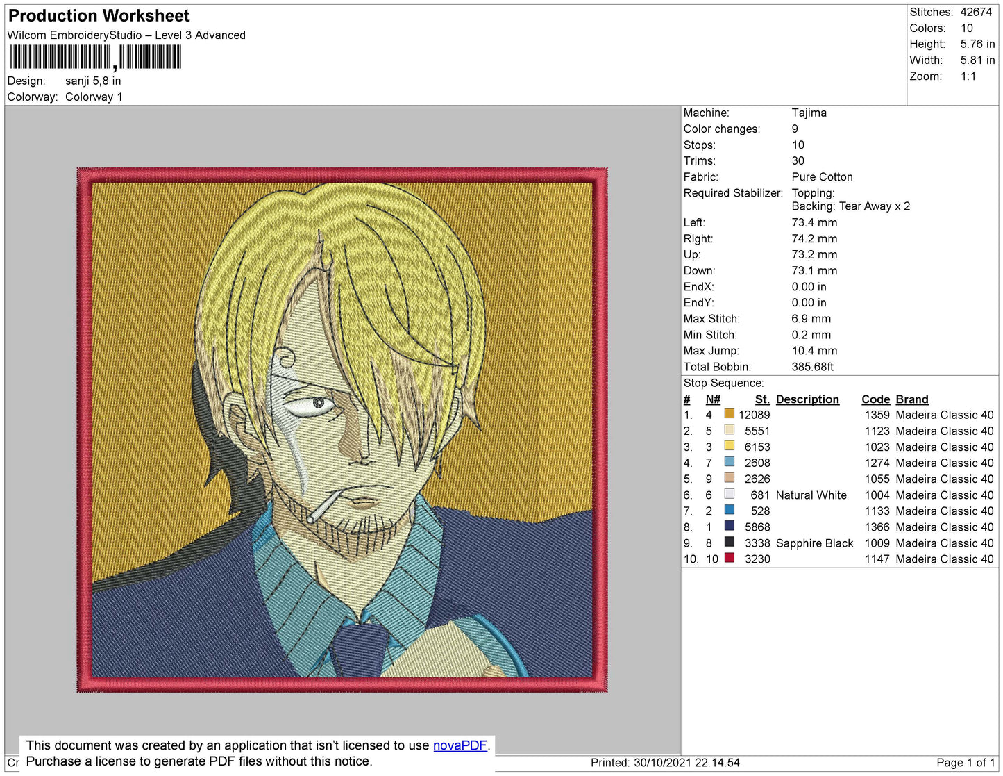 Sanji Embroidery File 4 size