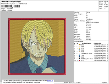 Sanji Embroidery File 4 size