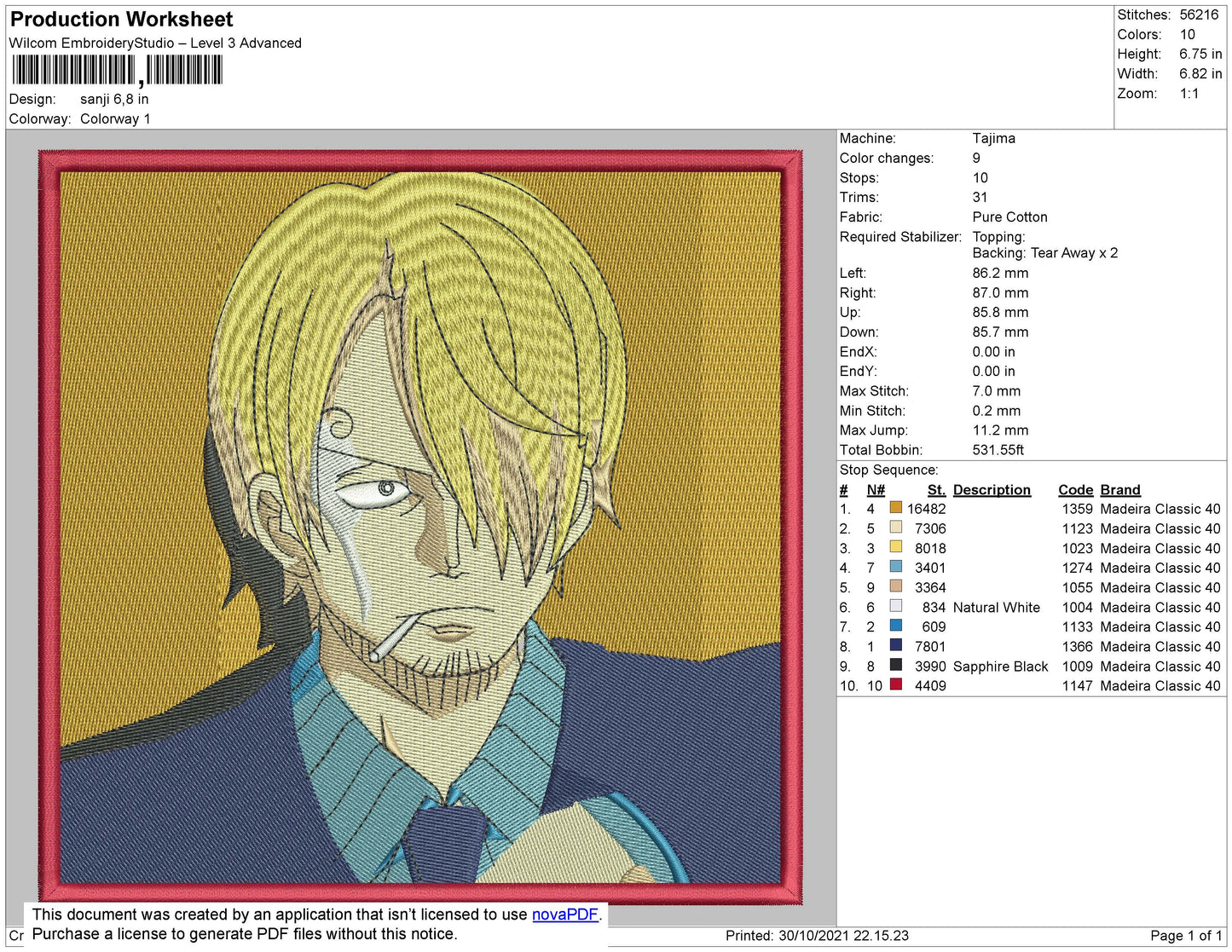 Sanji Embroidery File 4 size