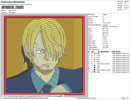 Sanji Embroidery File 4 size