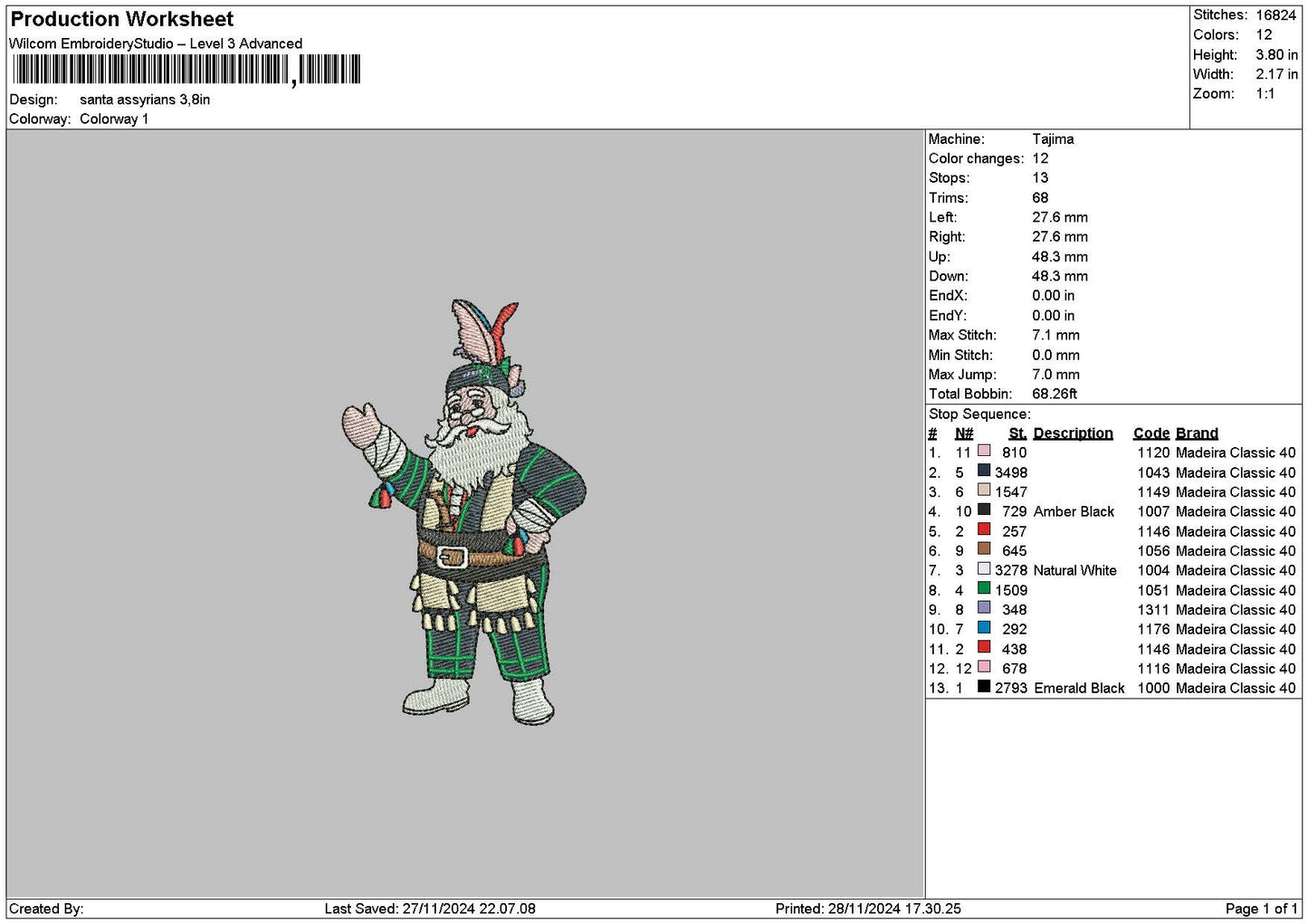 Santa 2811 Embroidery File 6 sizes