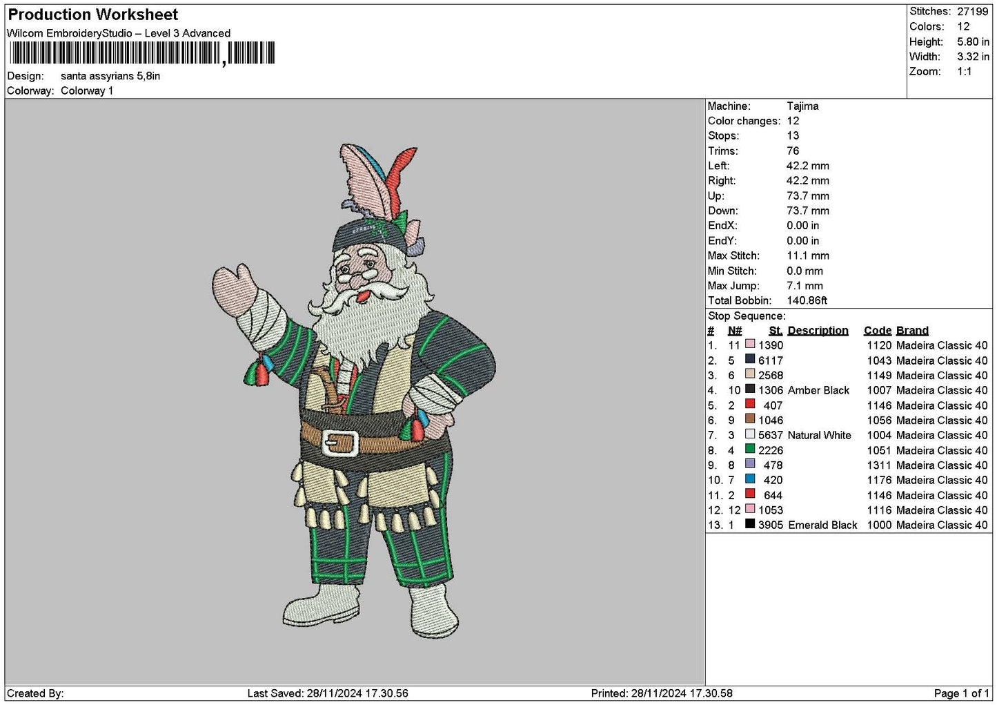 Santa 2811 Embroidery File 6 sizes