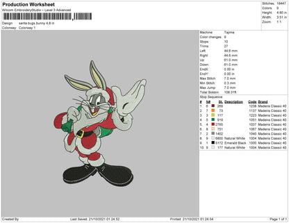 Santa Bugs Bunny Embroidery File 4 size