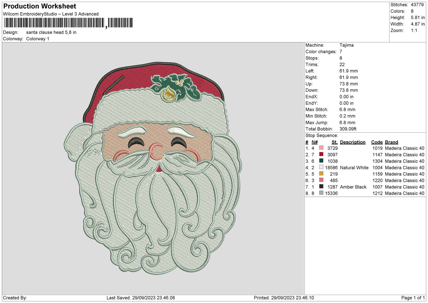Santa Head Embroidery File 6 sizes