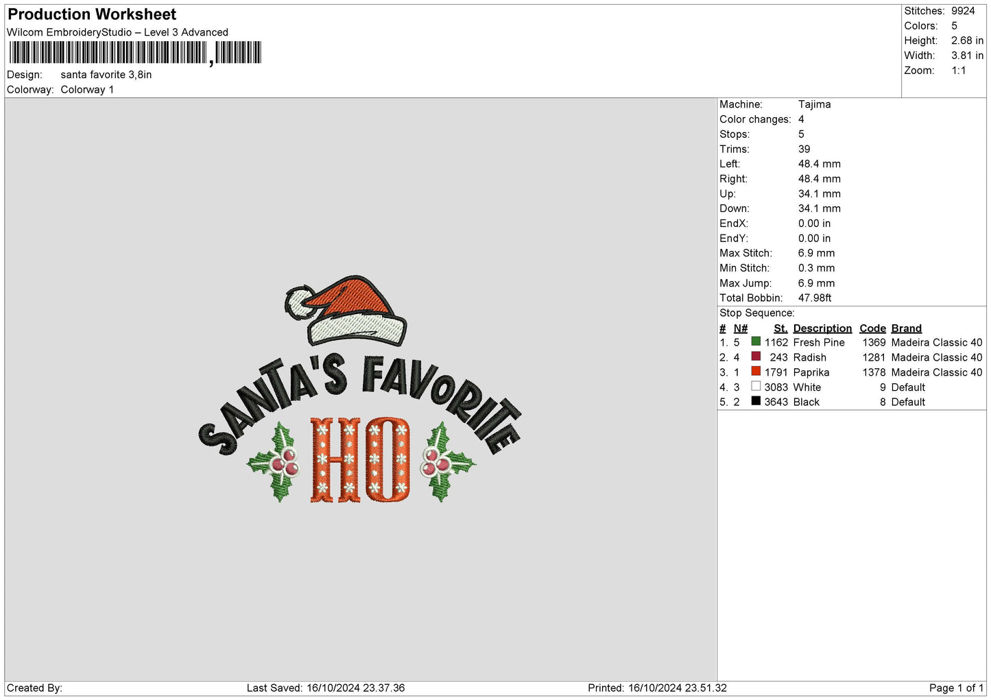 Santatext1610 Embroidery File 6 sizes