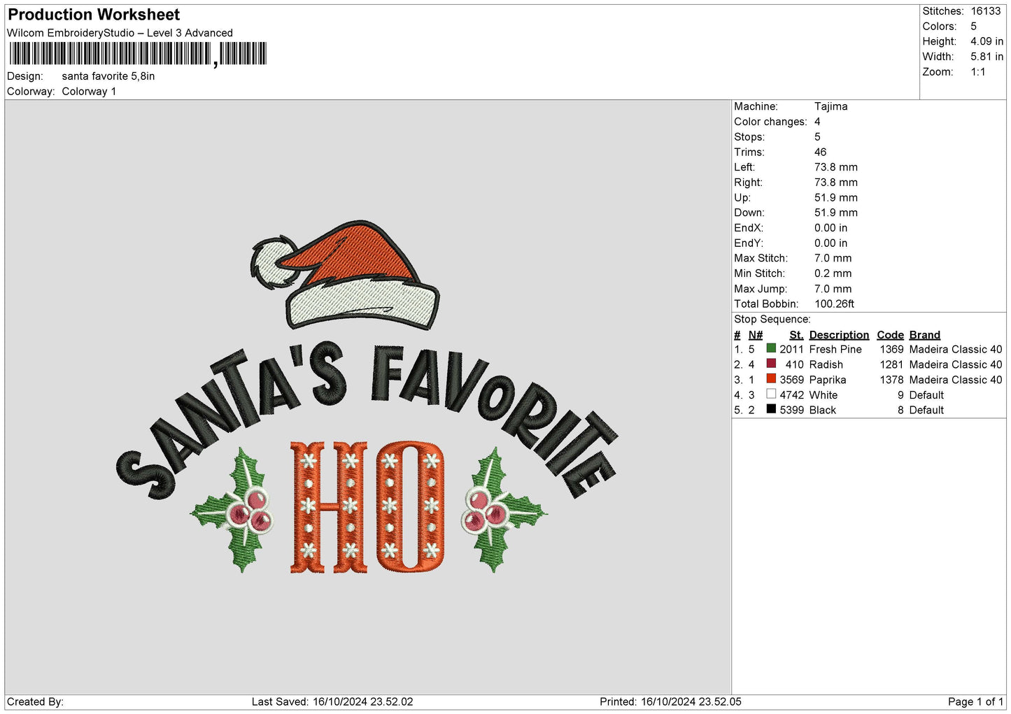 Santatext1610 Embroidery File 6 sizes