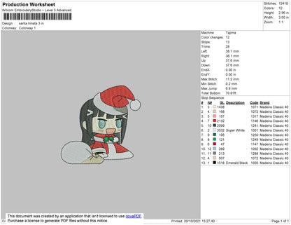 Santa Hinata Embroidery File 4 size
