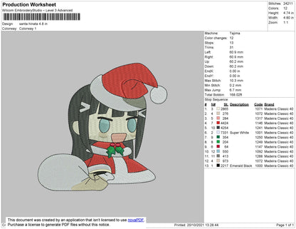 Santa Hinata Embroidery File 4 size