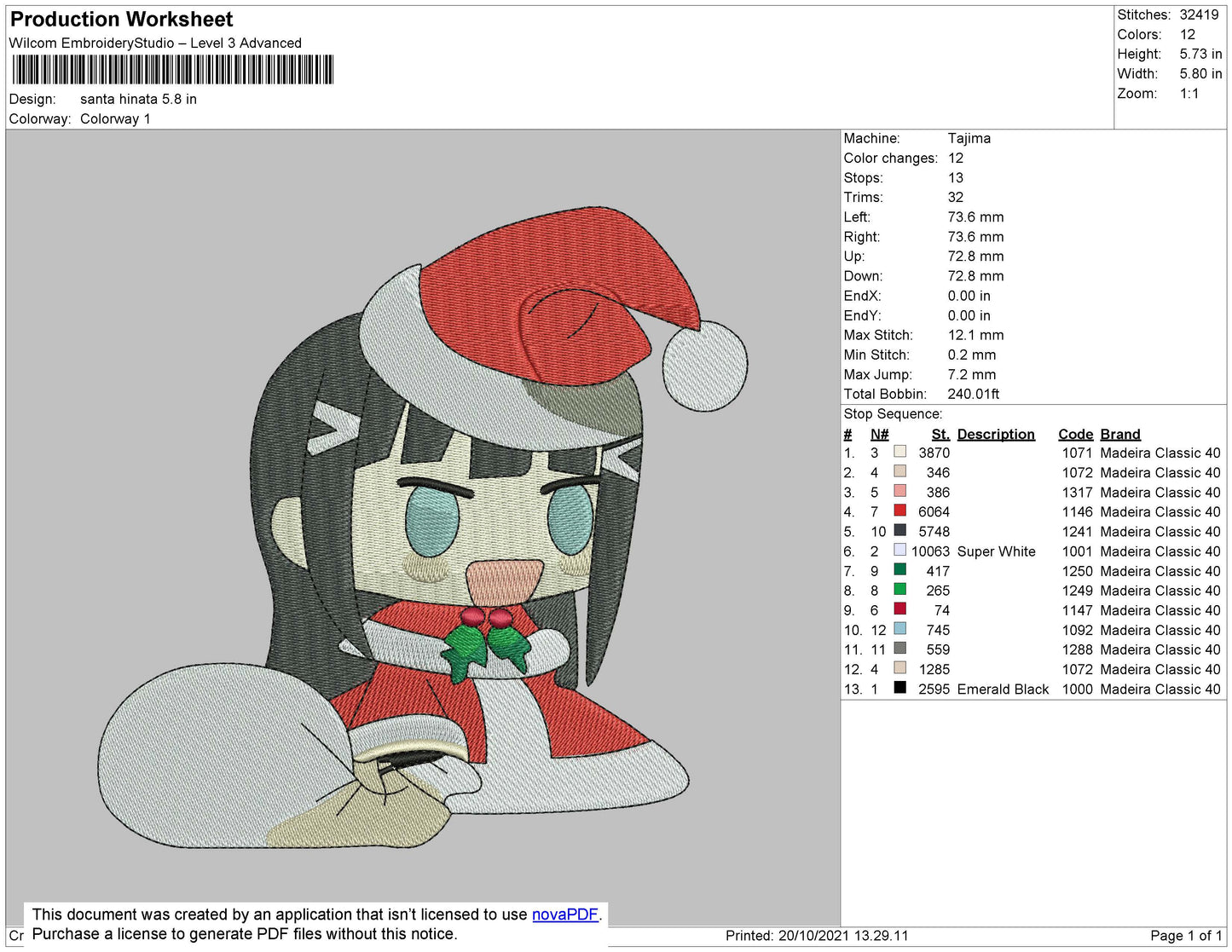 Santa Hinata Embroidery File 4 size