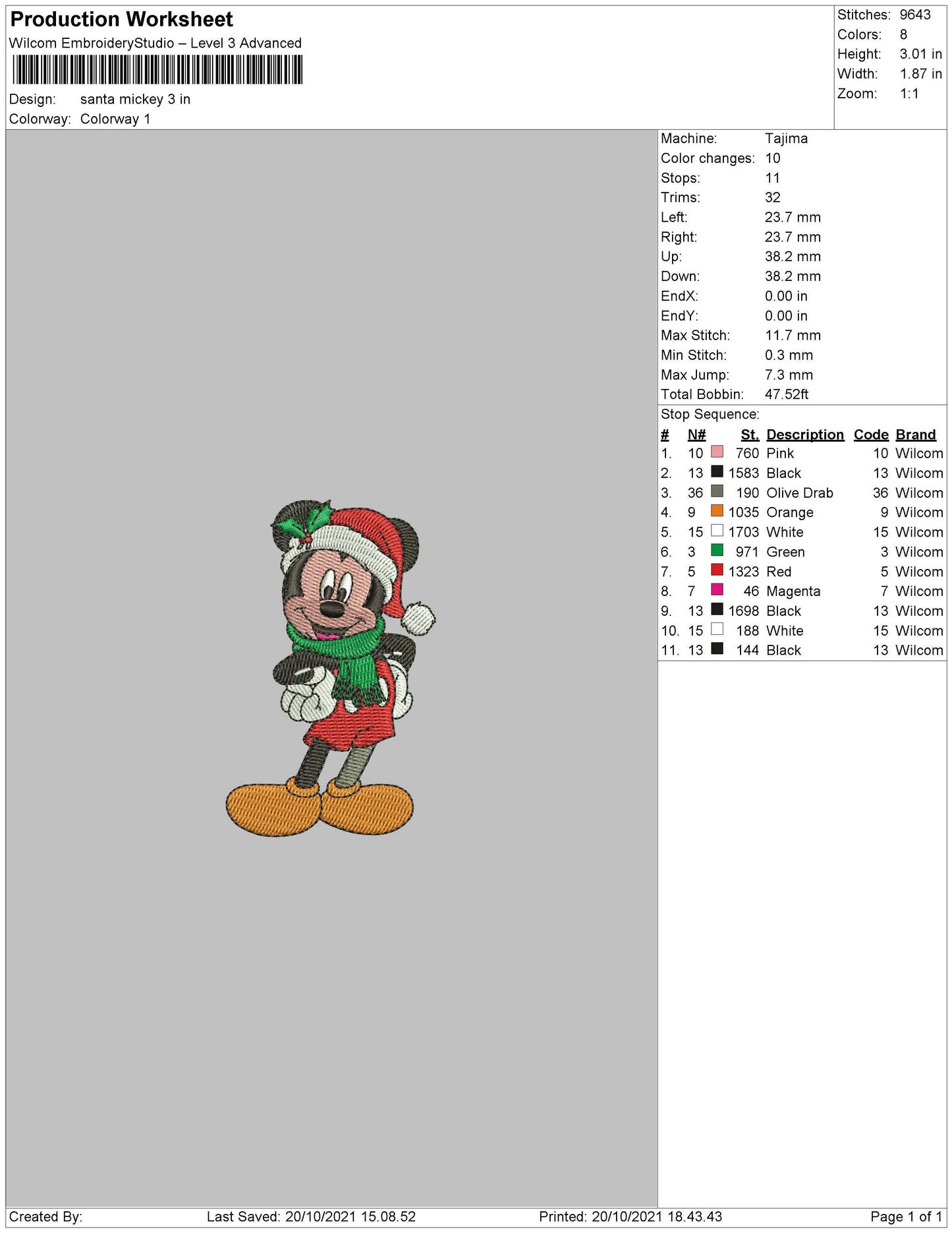 Santa Mickey Embroidery File 4 size