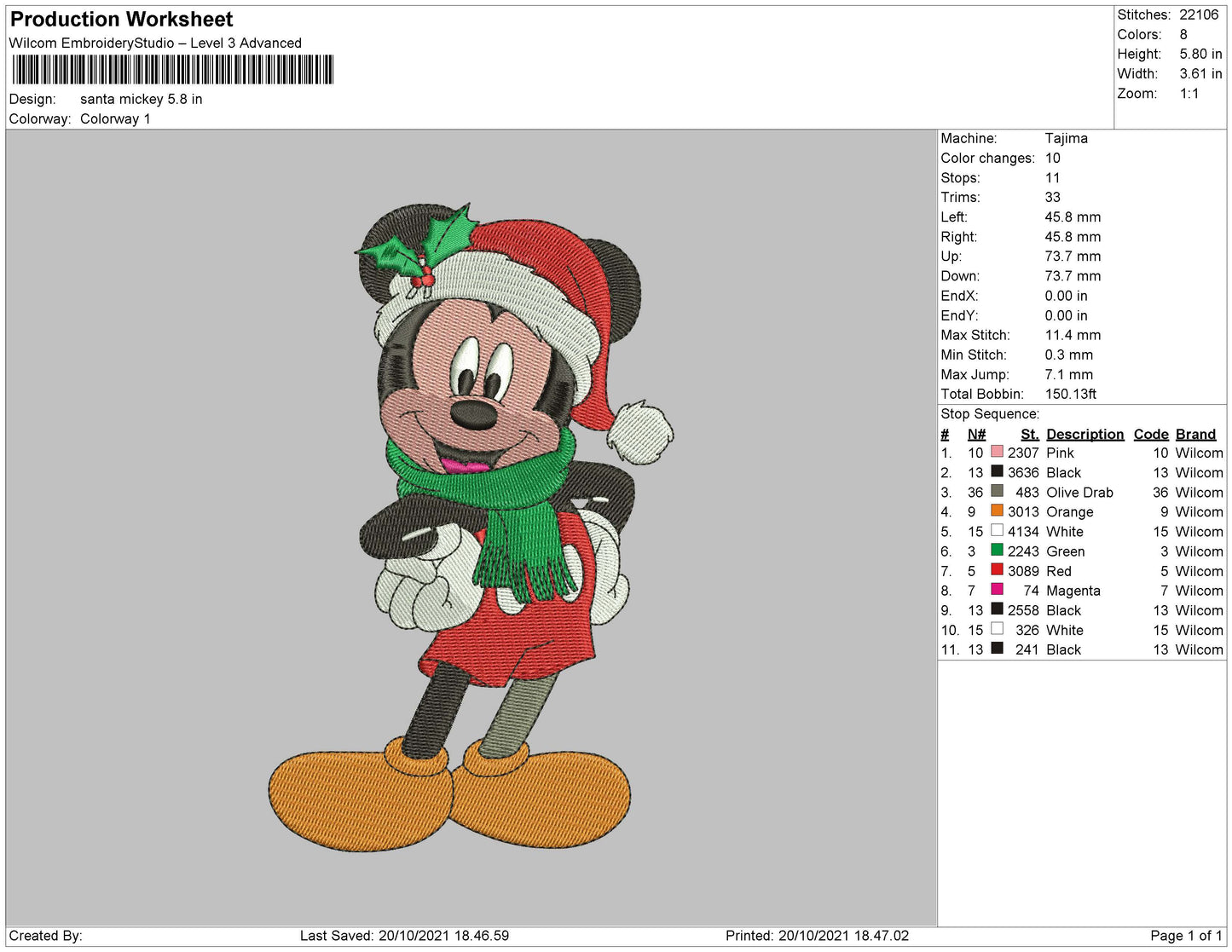 Santa Mickey Embroidery File 4 size