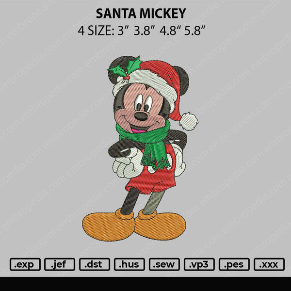 Santa Mickey Embroidery File 4 size