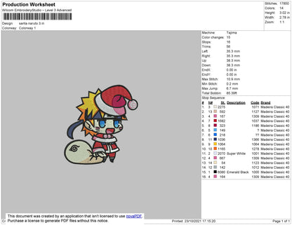 Santa Naruto Embroidery File 4 size