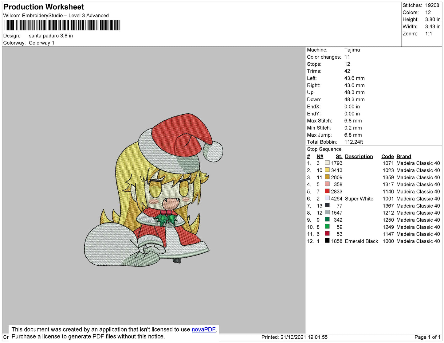 Santa Paduro Embroidery File 4 size