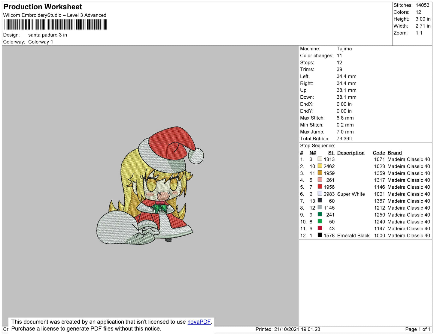 Santa Paduro Embroidery File 4 size