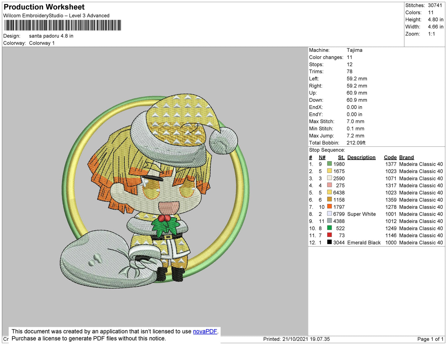 Santa Paduro Embroidery File 4 size