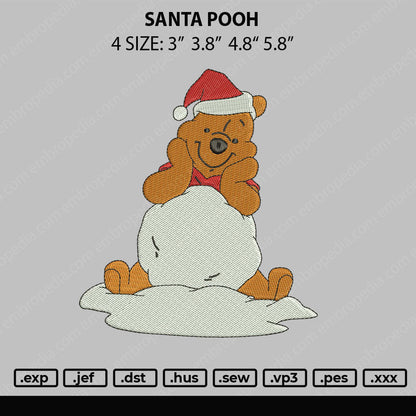Santa Pooh Embroidery File 4 size