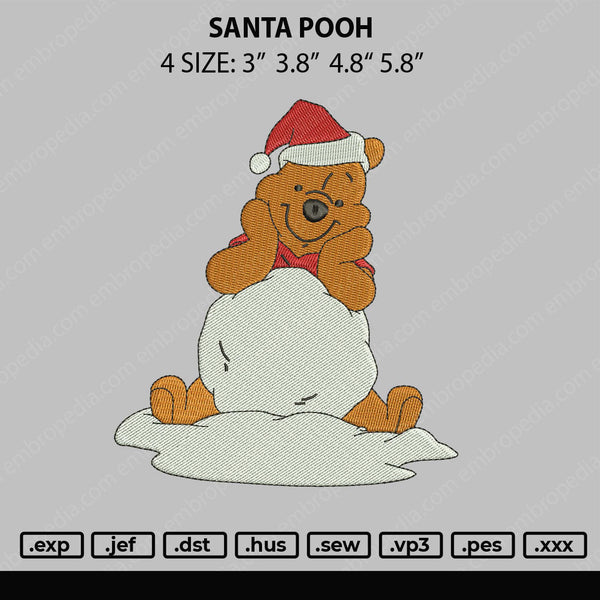 Santa Pooh Embroidery File 4 size