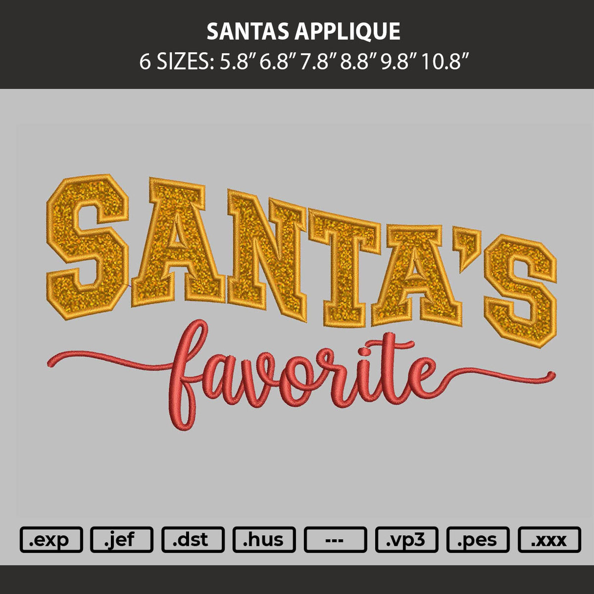 Santas Applique Embroidery Machine Design File 6 sizes