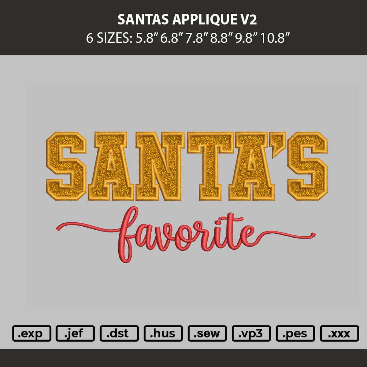 Santas Applique V2 Embroidery Machine Design File 6 sizes
