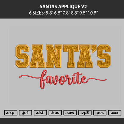 Santas Applique V2 Embroidery Machine Design File 6 sizes