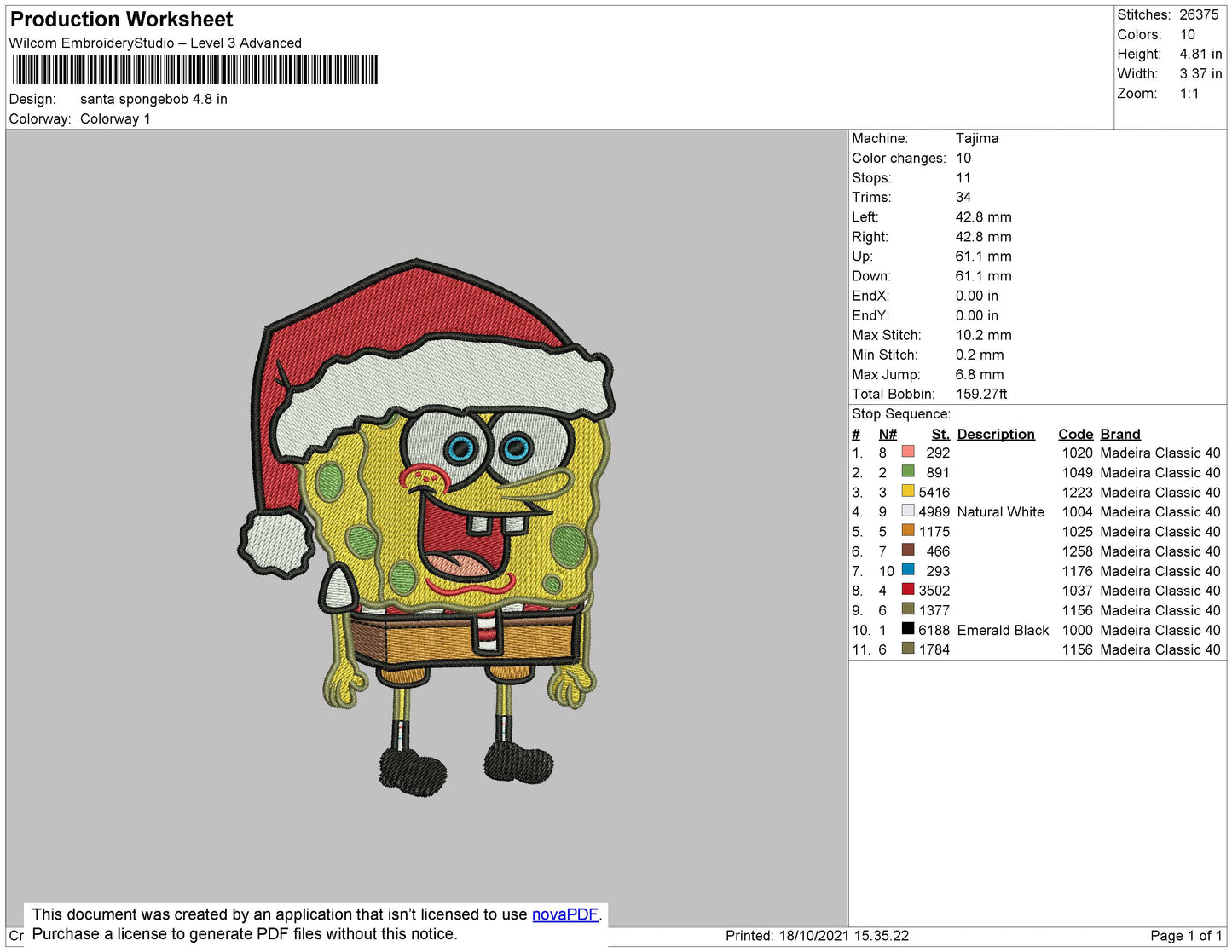 Santa Spongebob Embroidery File 4 size
