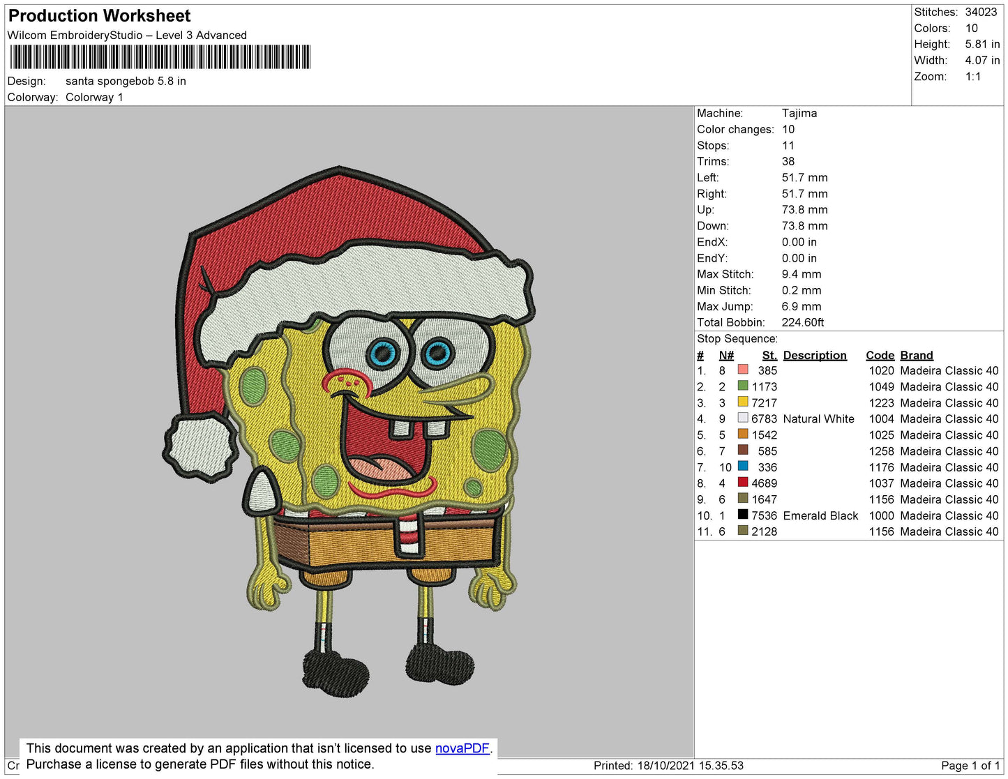 Santa Spongebob Embroidery File 4 size