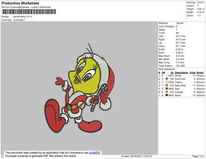 Santa Twitty Embroidery File 4 size