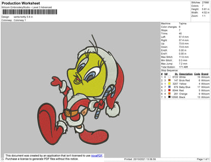 Santa Twitty Embroidery File 4 size