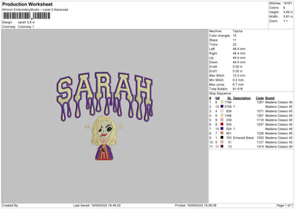 Sarah Embroidery File 5 sizes