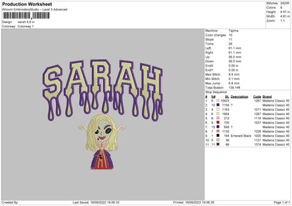 Sarah Embroidery File 5 sizes