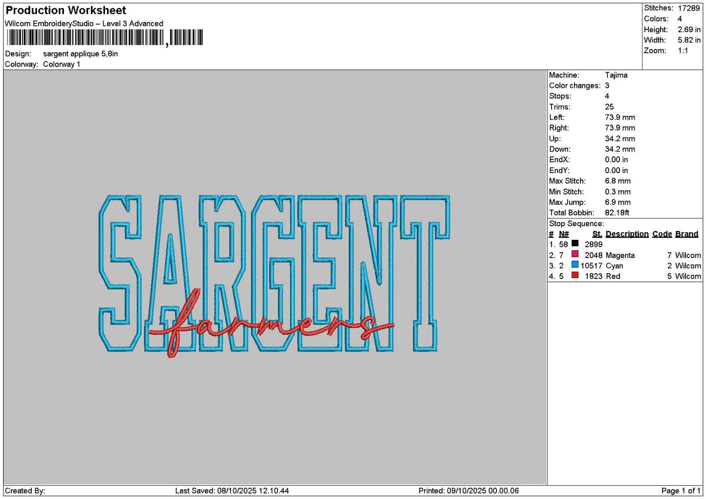 Sargent App Embroidery File 6 sizes