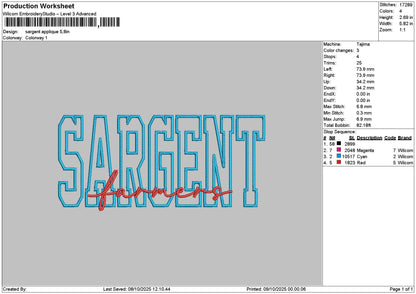 Sargent App Embroidery File 6 sizes