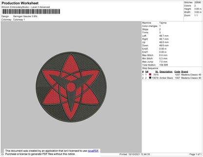 Saringan Sasuke Embroidery File 4 size